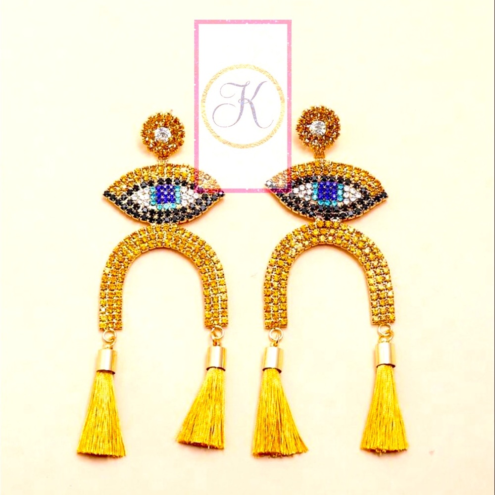 Golden Evil Eye Tassel Earrings🎀